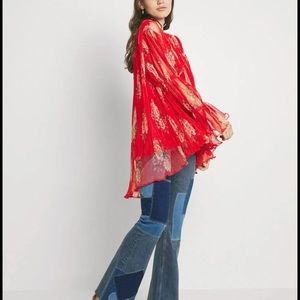 Free People Dahlia Tunic Top With Sleeve Detail in Vintage Floral Size XS